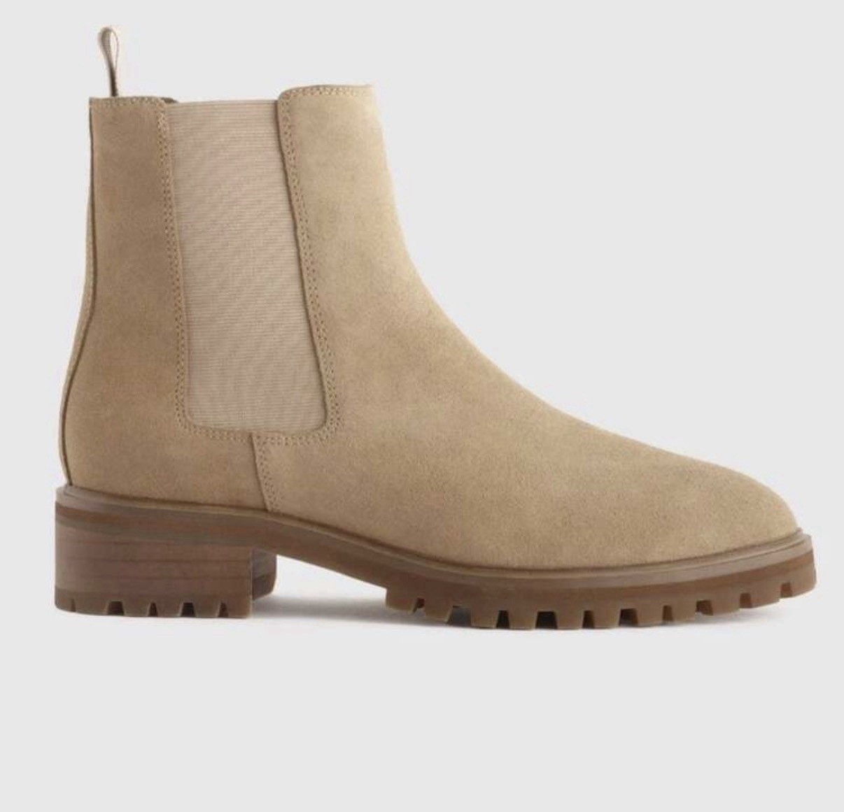 Quince Suede Chelsea Boots Desert Tan Lug Sole Ankle Boot Womens 6 New In Box