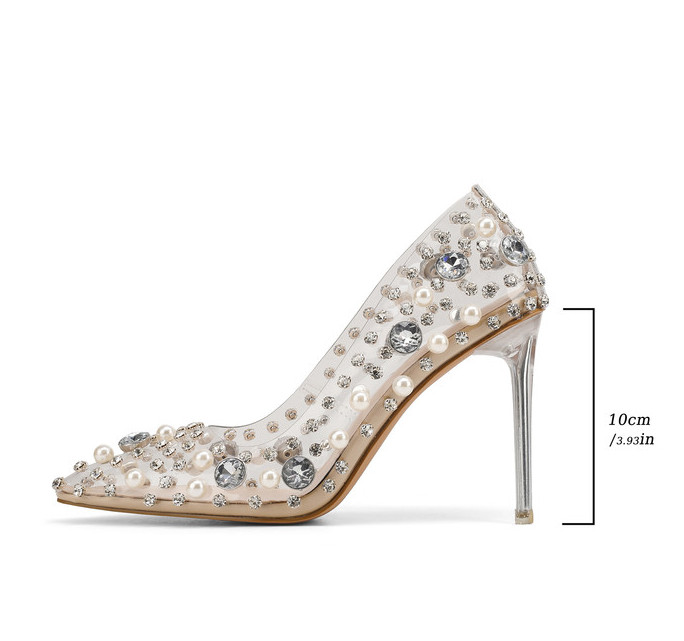Handmade Beaded Rhinestone Pumps Womens Pointed Toe Crystal Stiletto Heels 2026