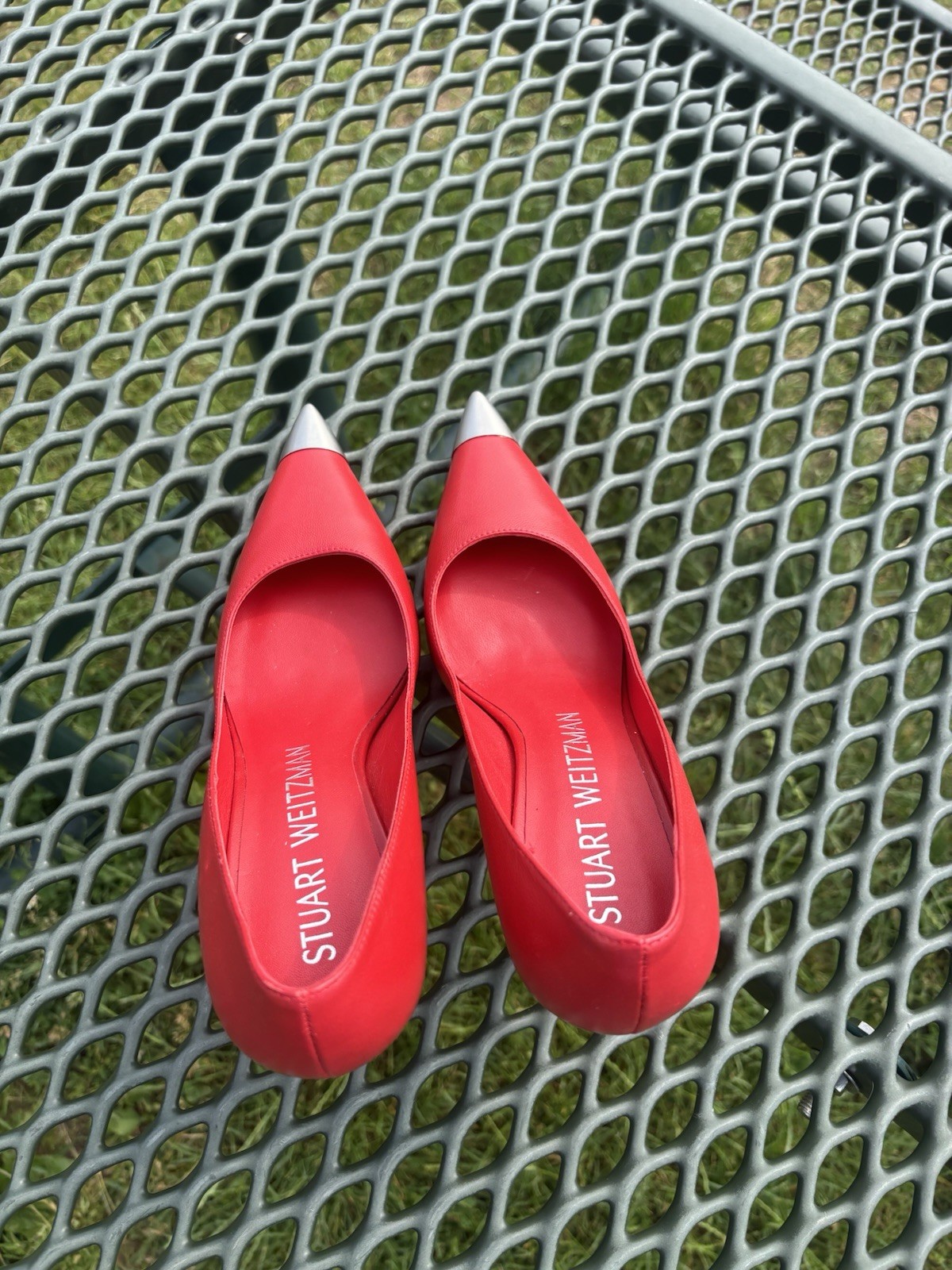 Stuart Weitzman STUART CAPSIZE 85 Pump Size 7.5B Red Brushed SILVER MSP$495