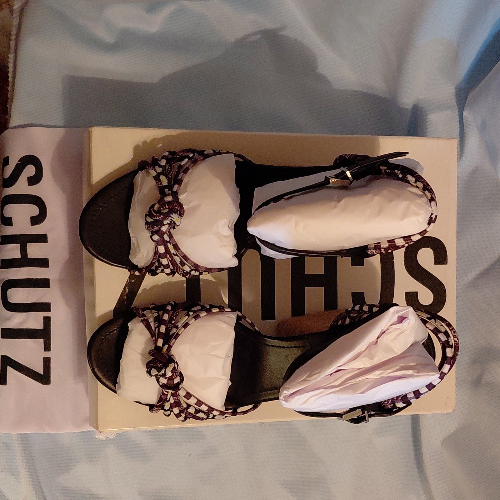 Schutz Black Beige Purple Leather Strappy Ankle Strap Sandals Women’s US 9
