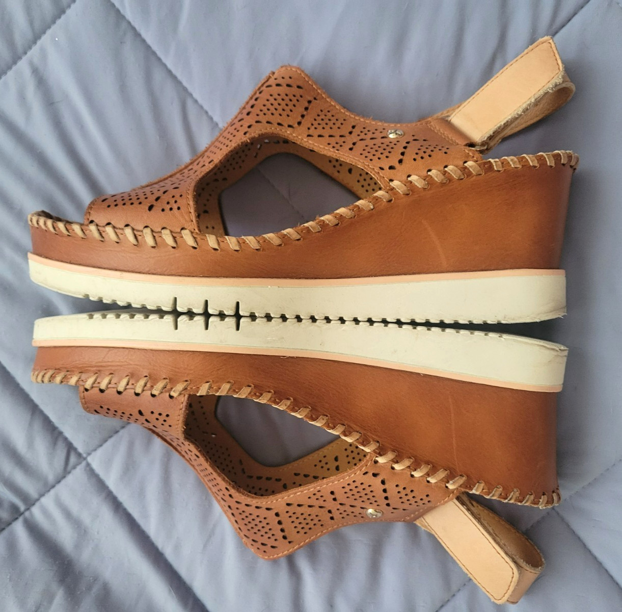 Pikolinos Womens Aguadulce Wedge Sandals Brandy Leather Perforated Sz 39 / 8.5