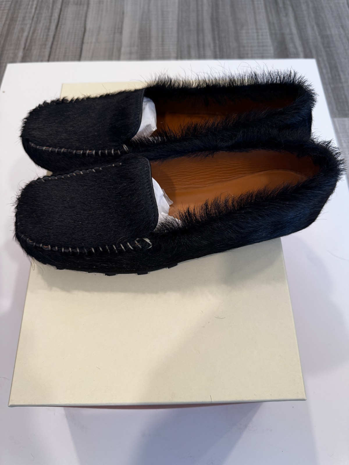 Marni Black Calf Hair Moc Loafers