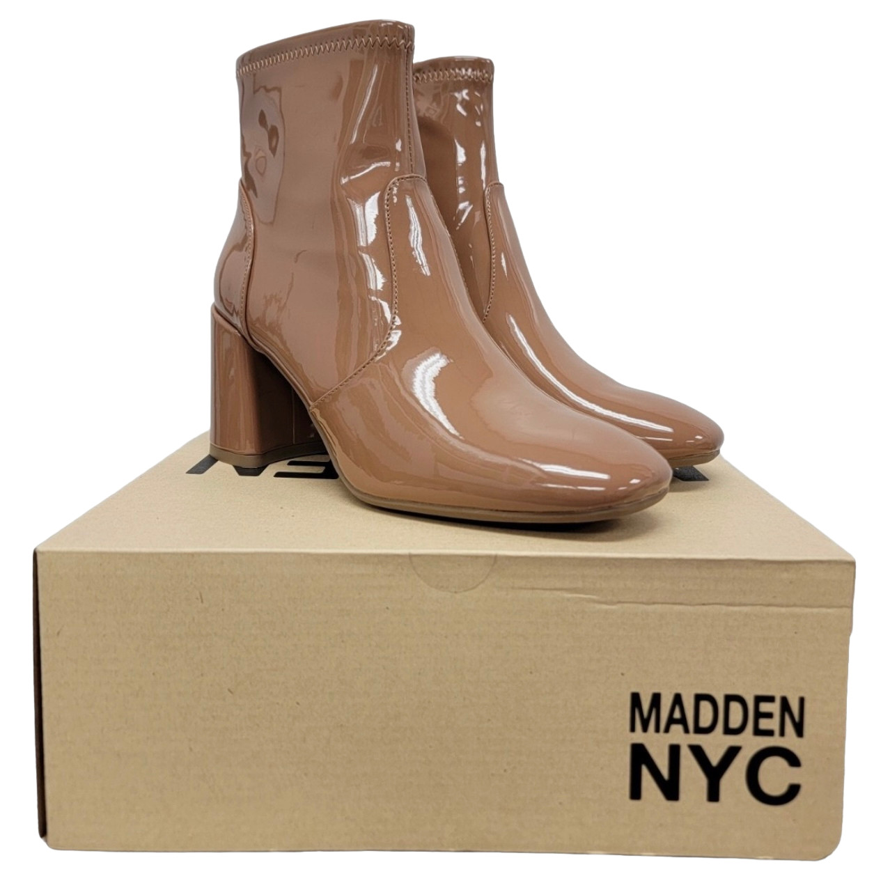 Women’s Madden NYC Side Zip Heeled Bootie – Size 8.5 – Caramel – Brand New
