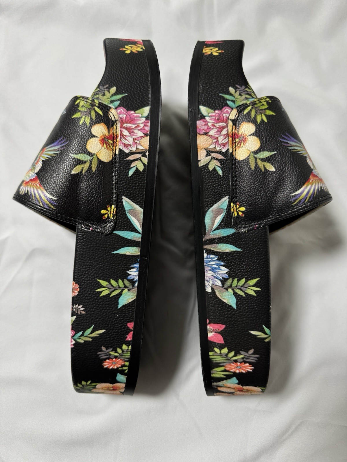 Johnny Was Womens Slide Sandals Floral Slip-On Leather Black Multi Size 8 Logo