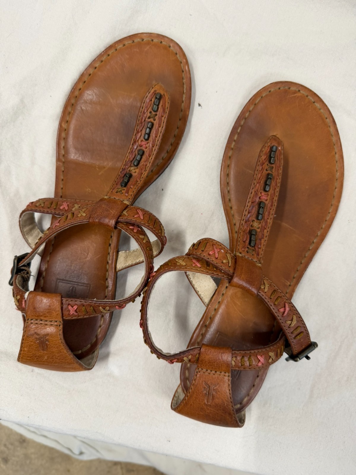 Frye Carson Boho Thong Huarache sandals featuring colorful stitched details