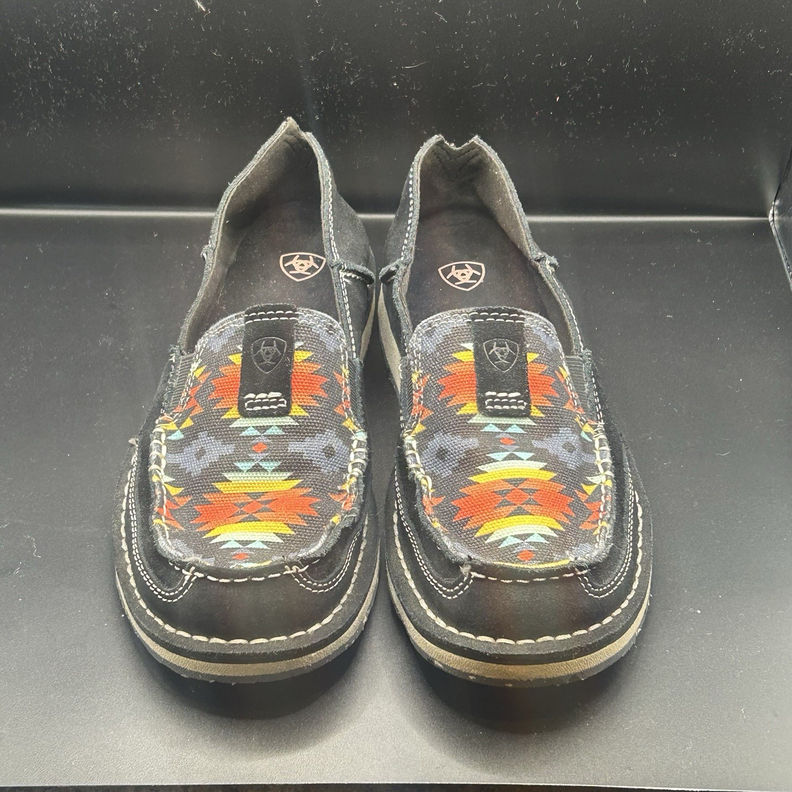 ARIAT Aztec Print & Black Suede Flat Loafers Slip On Size – 8.5