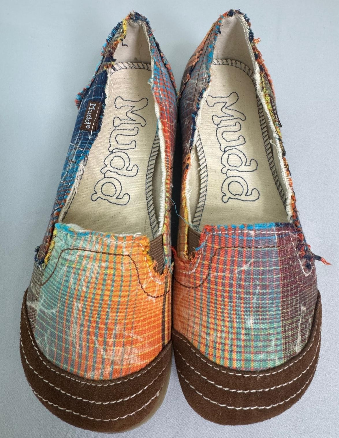 Mudd Women’s Preform Plaid Flat Multicolor Patchwork Slip On Size 6.5