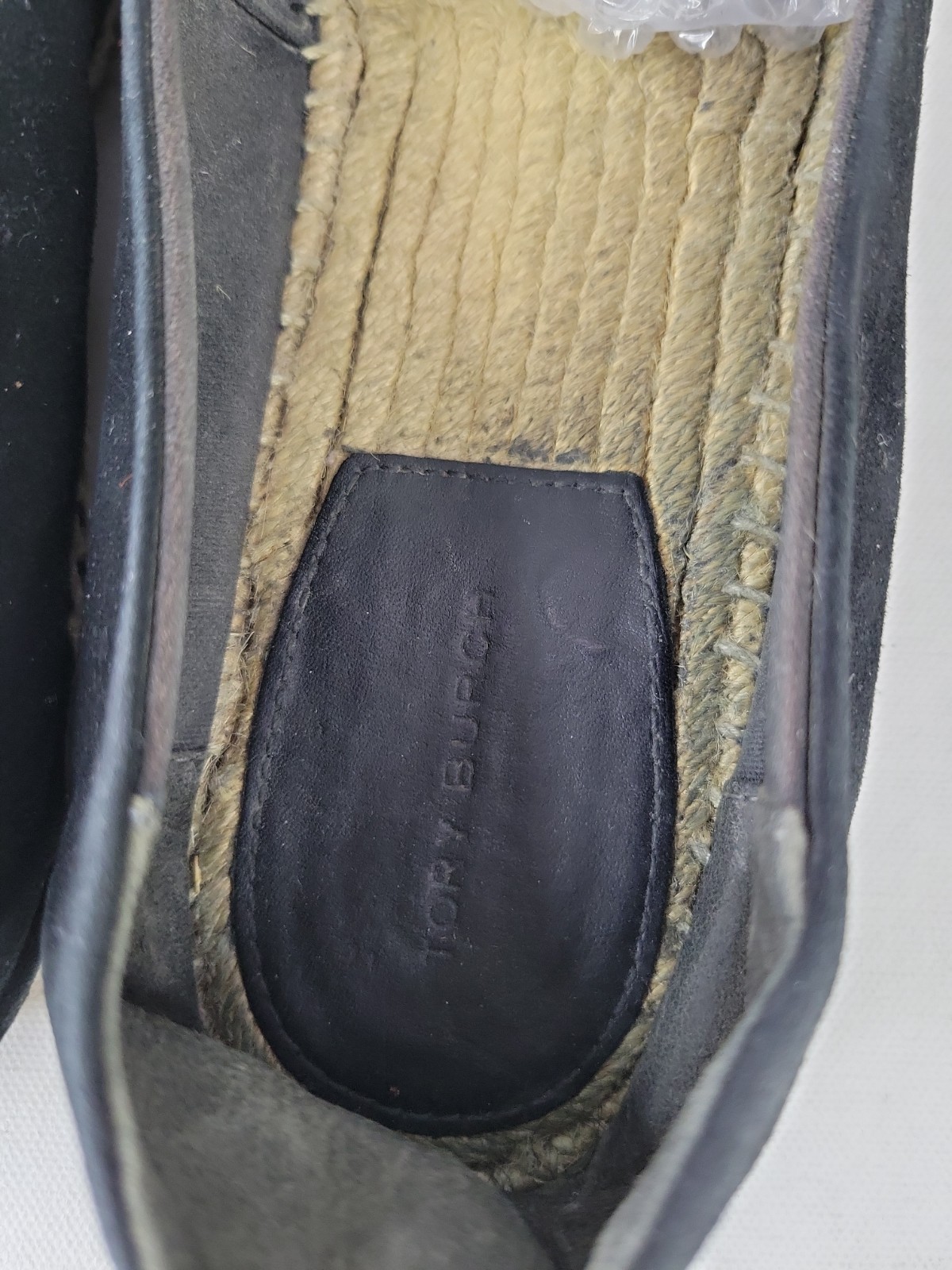 Tory Burch Women’s Black Leather Eleanor Tonal Logo Espadrilles Shoes Size 10.5