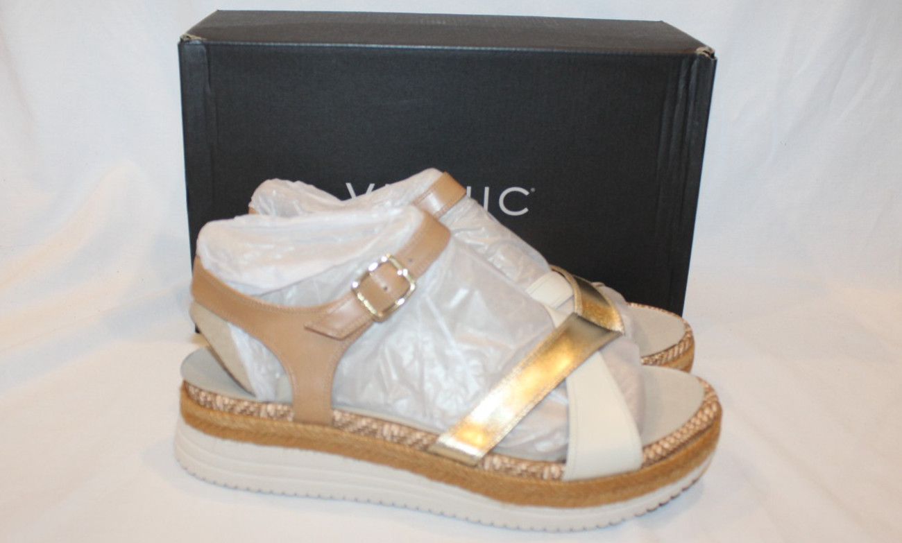 Vionic Mar Camel/Gold Leather Strappy Sandal Arch Support Women’s 11 WIDE