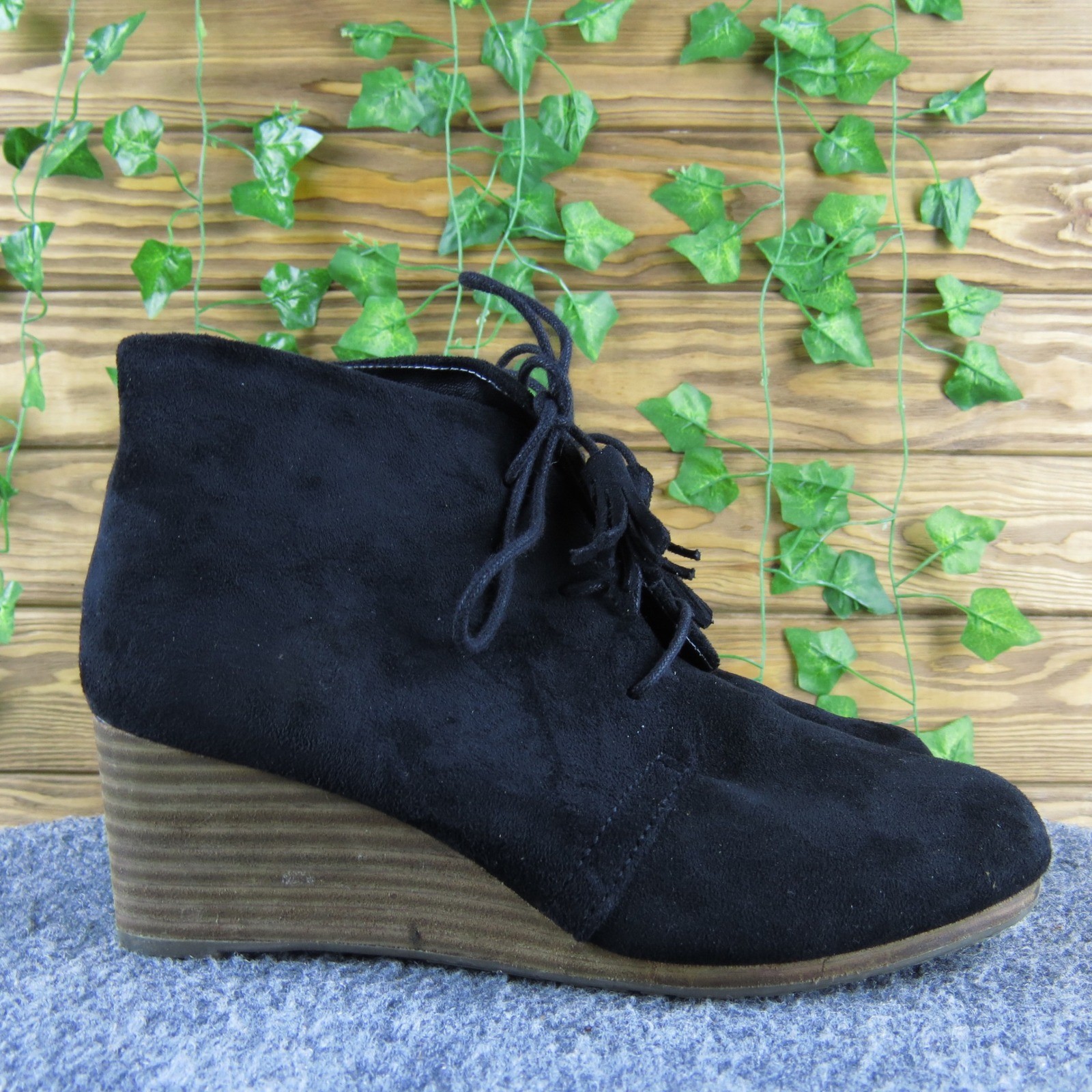 Dr Scholl’s Dakota Women’s 6.5 Wide Black Fabric Wedge Booties Comfort Lace Up