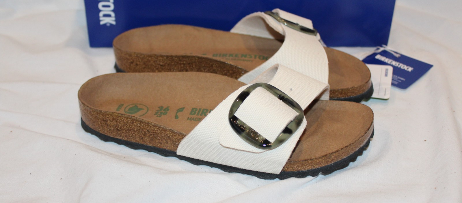 Birkenstock Women’s Madrid Vegan Canvas Sandals Eggshell EU 36 US 5-5.5 Narrow