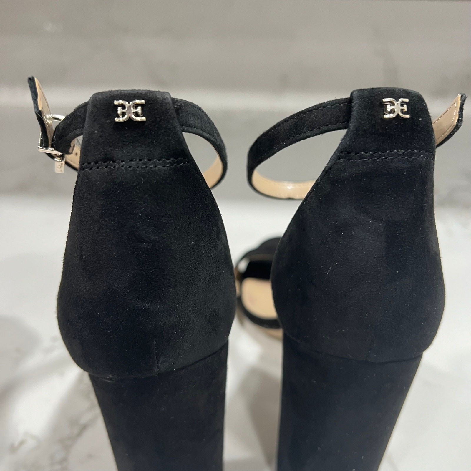 New Sam Edelman Yaro Sandals Black Suede Ankle-Strap Block Heel Sz 9