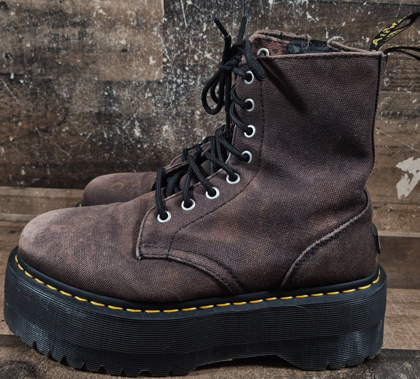Dr Martens Platform Boots Women’s 9 Brown Jadon Max X-Girl Canvas Chunky Leopard