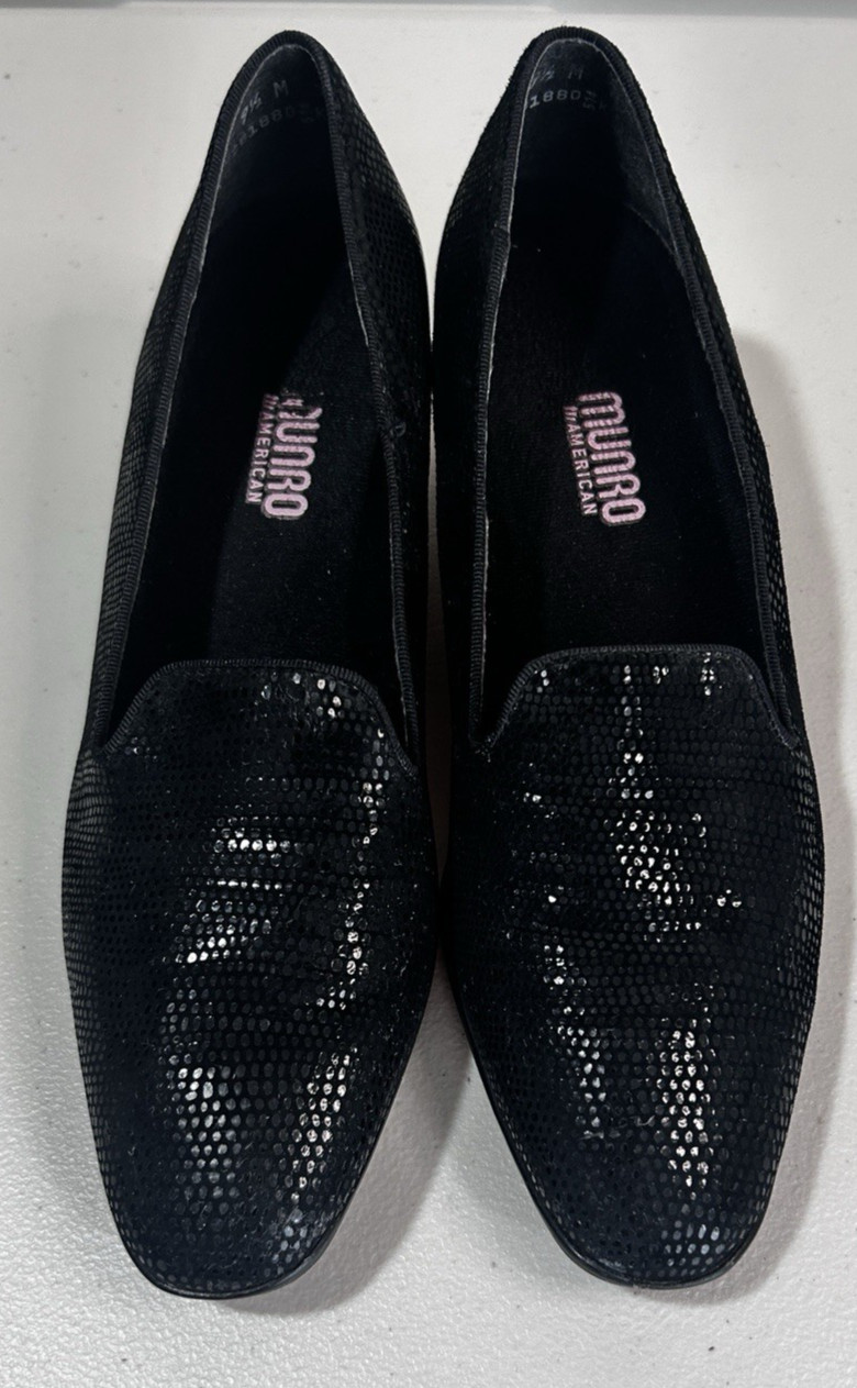 Munro American Womens Layla Pumps Textured Shimmer Black US 9.5 Chunky Heels