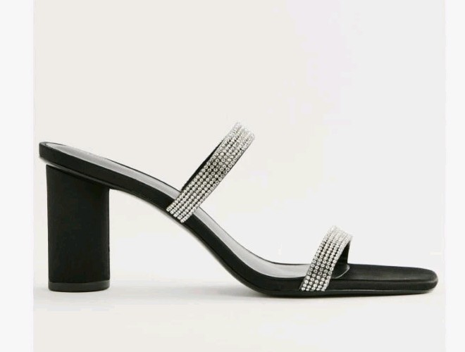 Reformation Marie Claire Heeled Sandal Embellished Black Size 8 Damaged