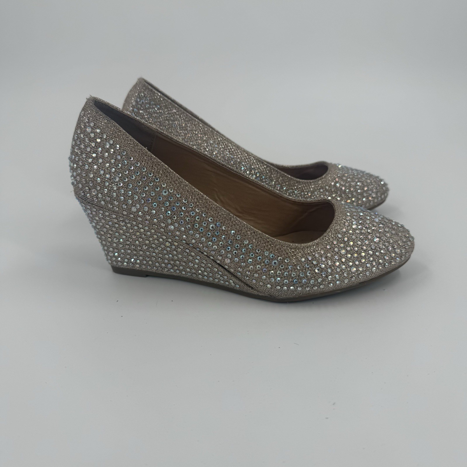 Forever Rhinestone Wedge Heels Gold Sparkle Pumps Womens 6.5