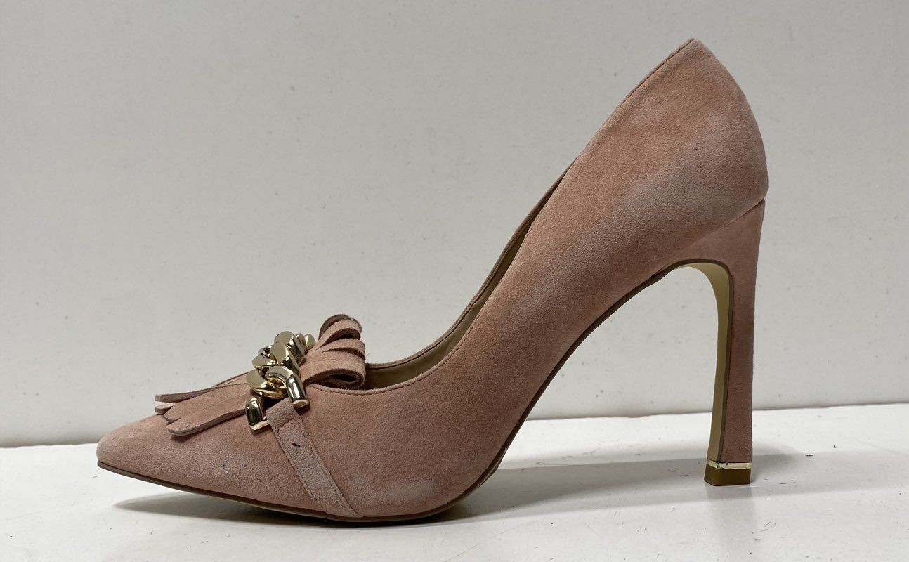 White House Black Market Olivia Fringe Winter Bloom Pink Suede Pump Size 8