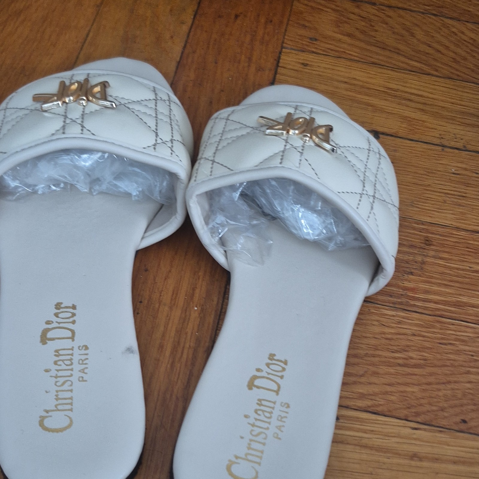 Dior Women’s Logo Slide Sandals White Slip-On Synthetic Upper EU 40