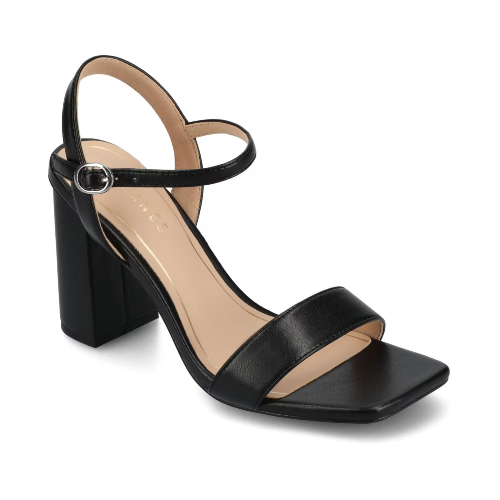 Journee Collection Tivona Square Toe Block Heel Dress Sandals Black Smooth