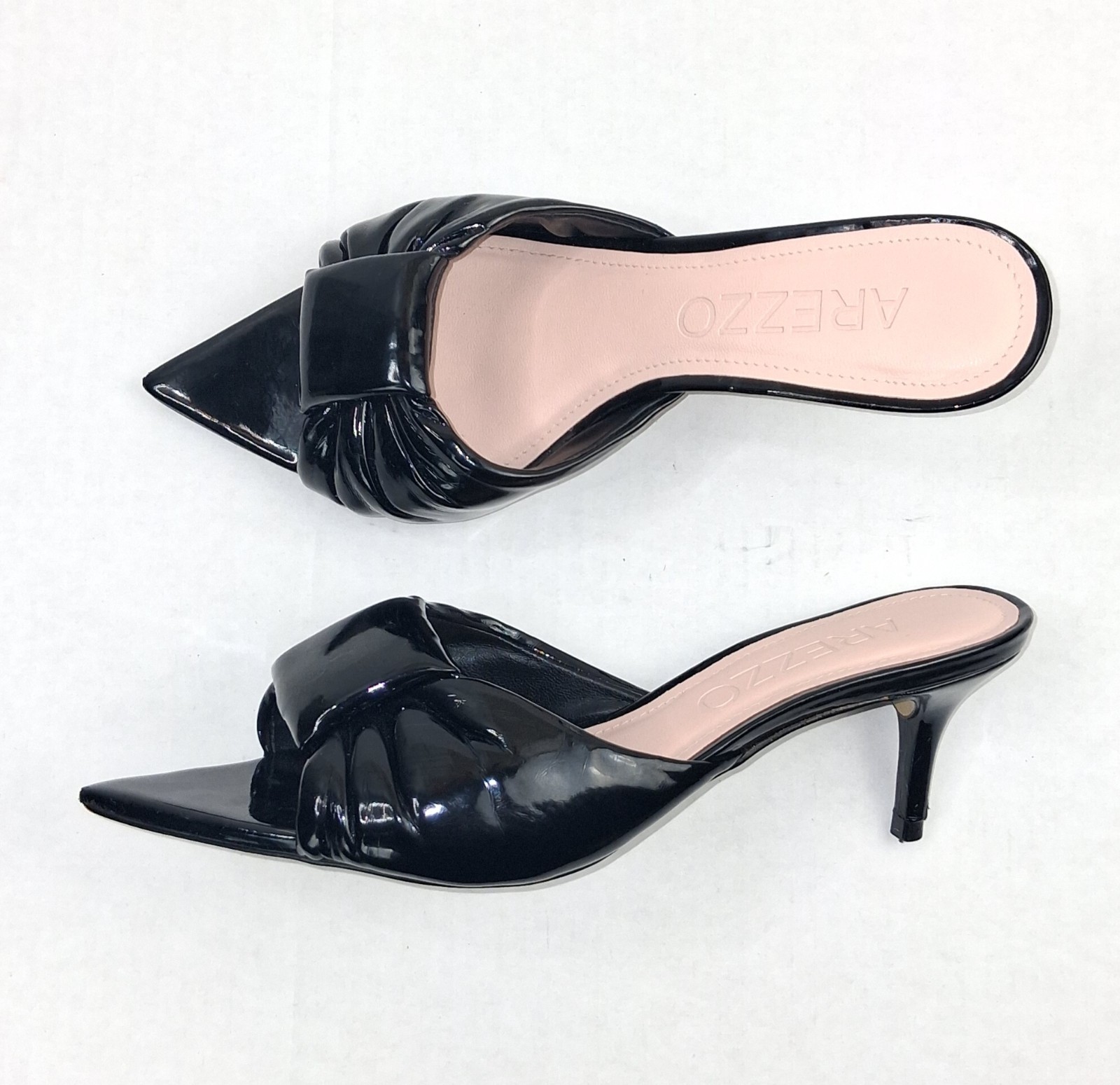 Arezzo Sabot Black Patent Leather Pointed Open Toe Heel Mules 36/6
