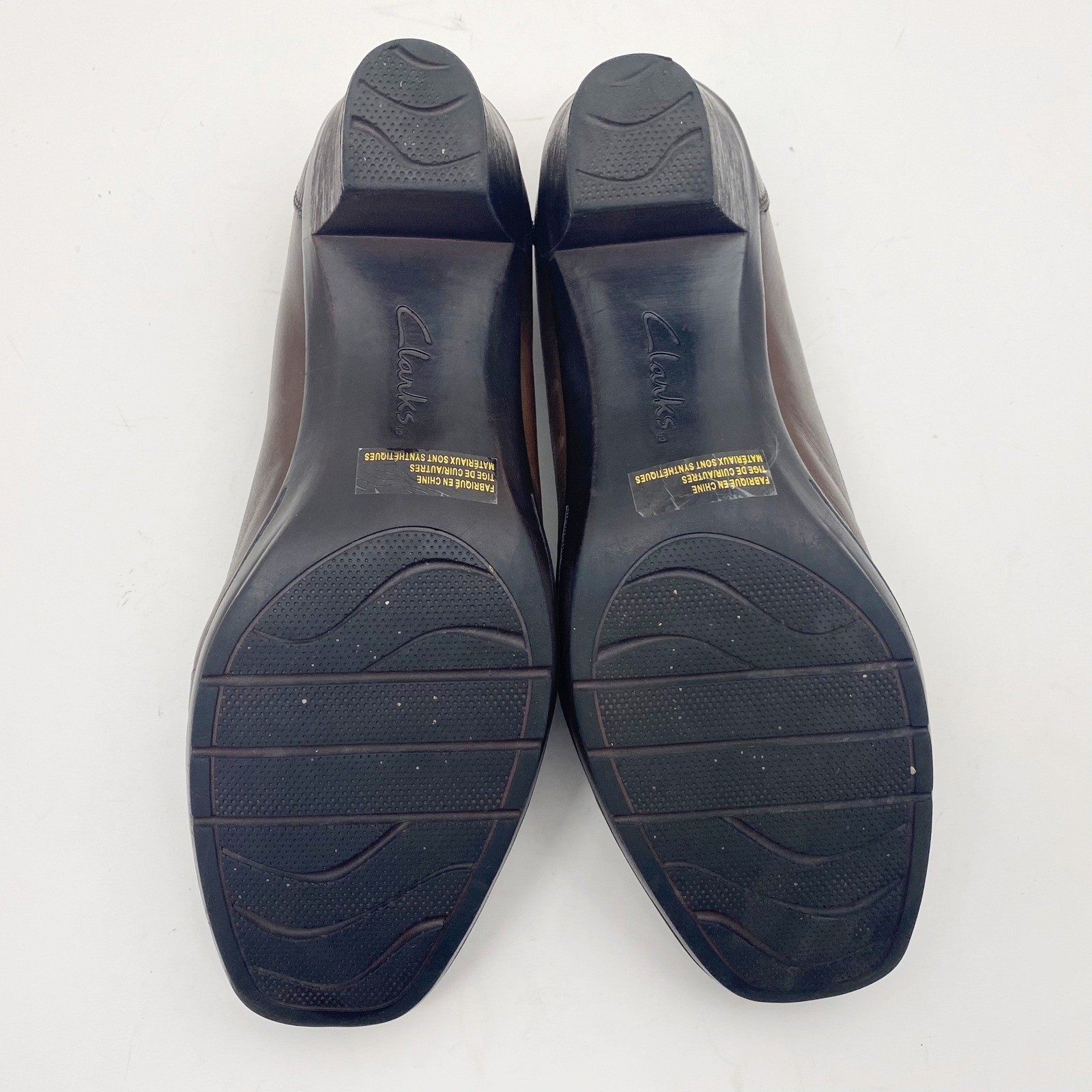 Clarks Penny Loafer Lizard Embossed Block Heel Pumps Womens 11W Brown