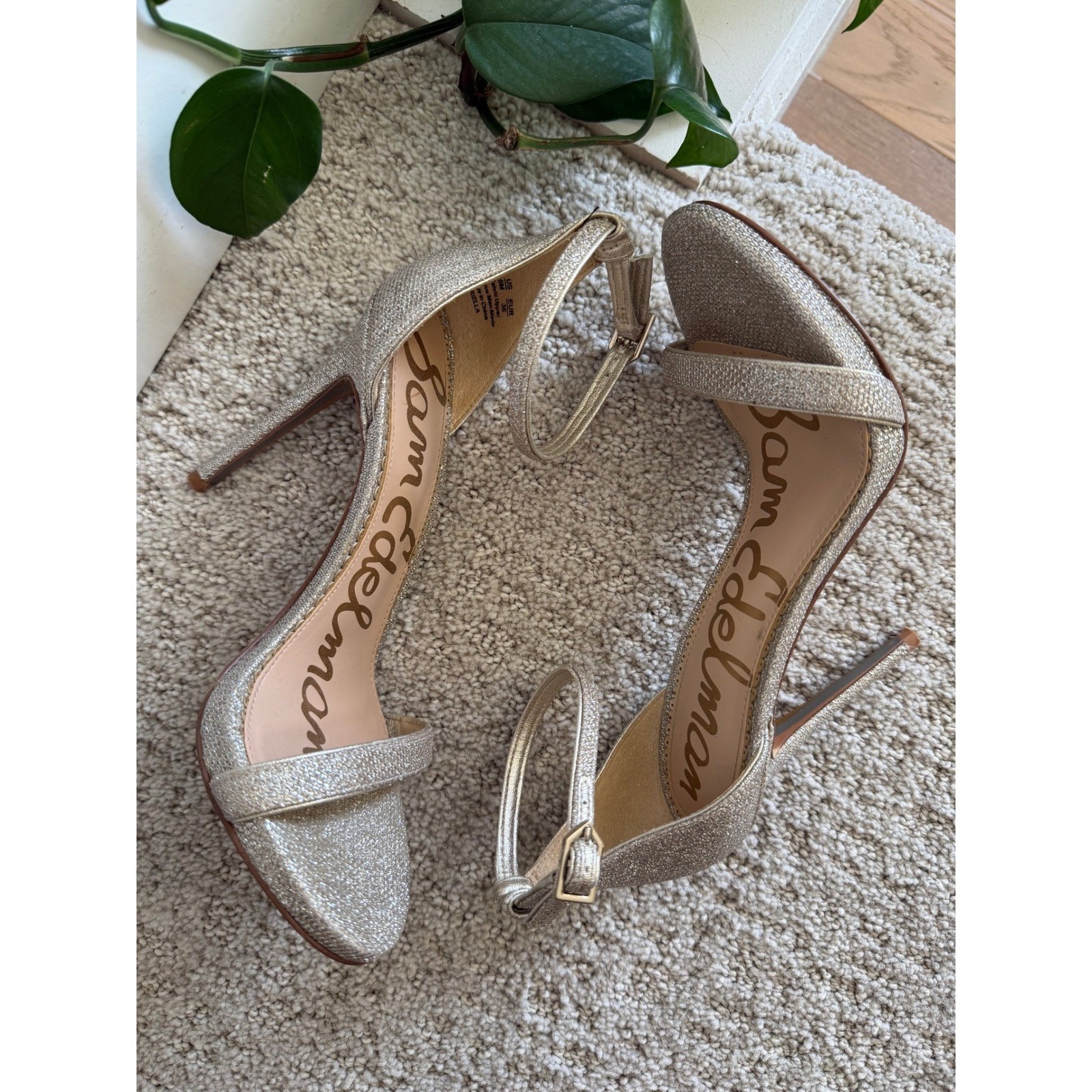 Sam Edelman Ariella HEELS Women 6 SILVER Glitter Stiletto ANKLE STRAP
