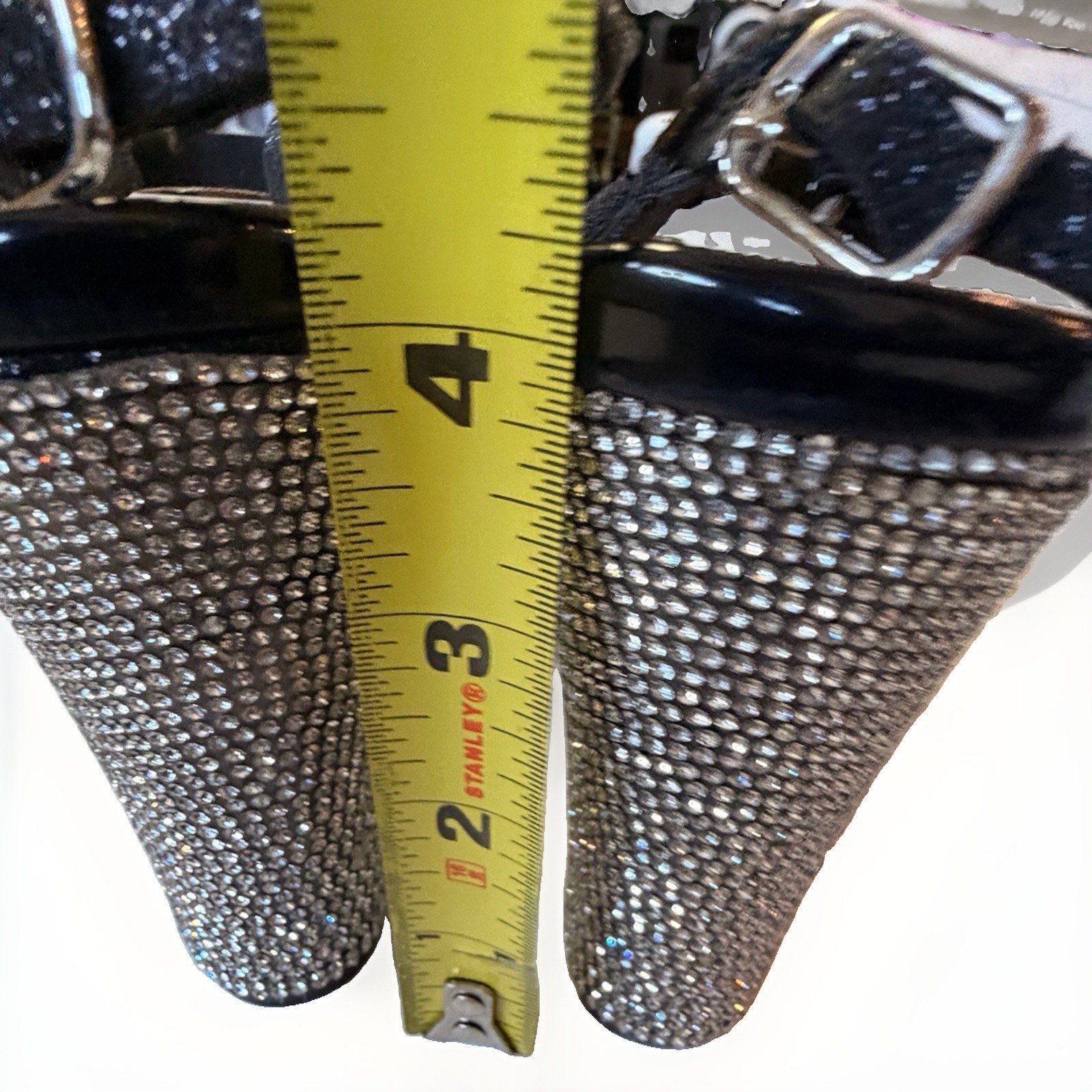 Delicacy Black Rhinestone Studded Ankle Strap Dressy High Heel Shoes