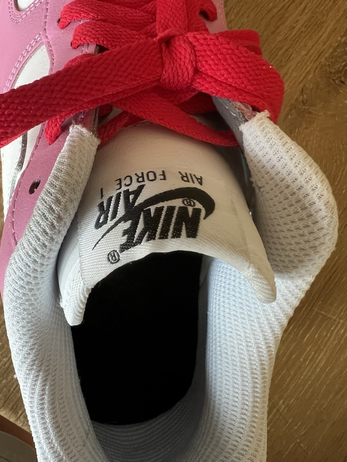 Custom Nike ladies Air Force 1 Sneakers in White, Pink & Red Sz 8