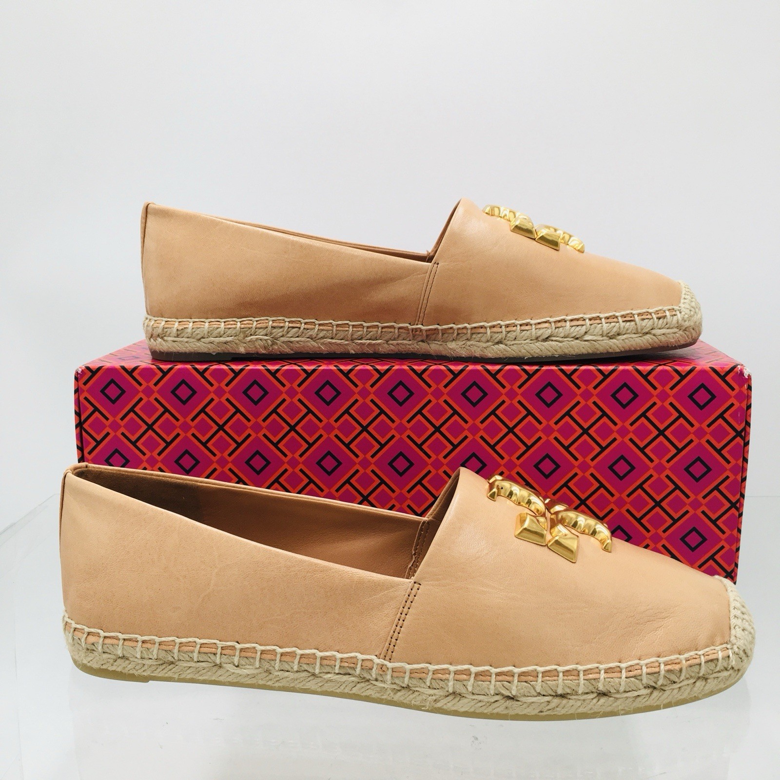 TORY BURCH – ELEANOR – BRANDY / GOLD – Leather Women’s Espadrille Size 10 M