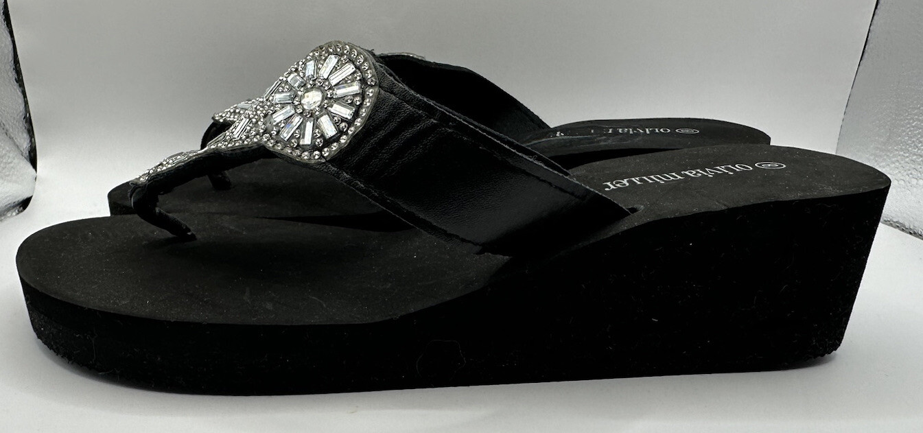 Olivia Miller Black Platform Summer Sandals New Size 8