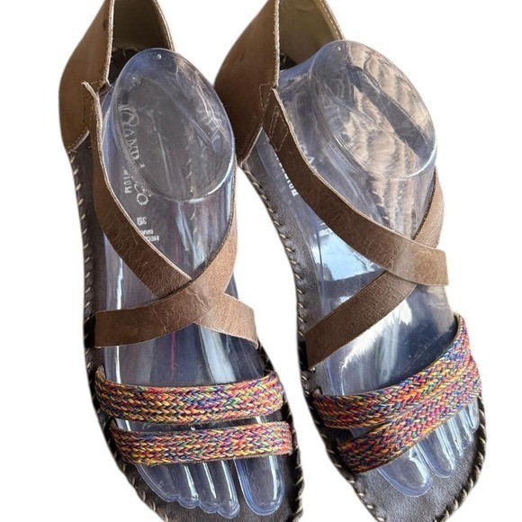 Brown leather sandals with colorful straps #leathersandals
