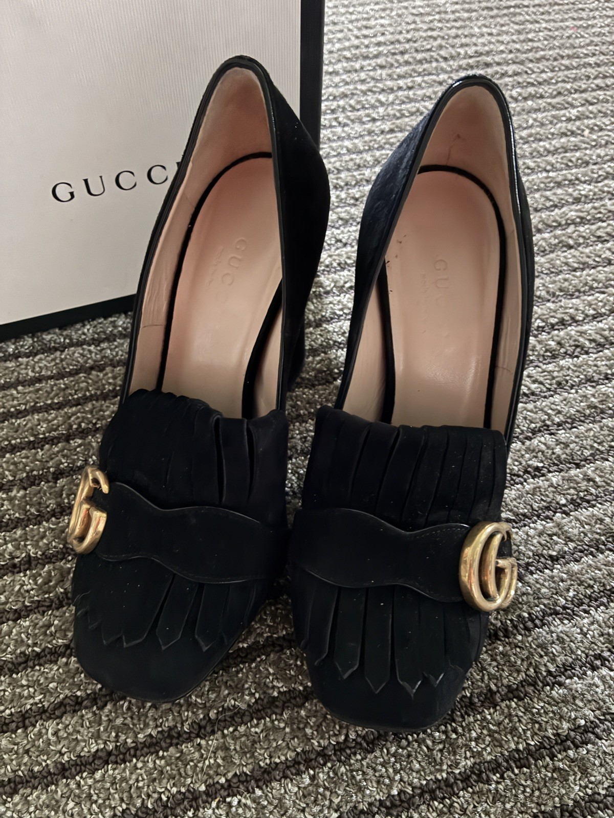 Gucci Marmont Black Fringe Suede Loafers Size 34 EXCELLENT CONDITION