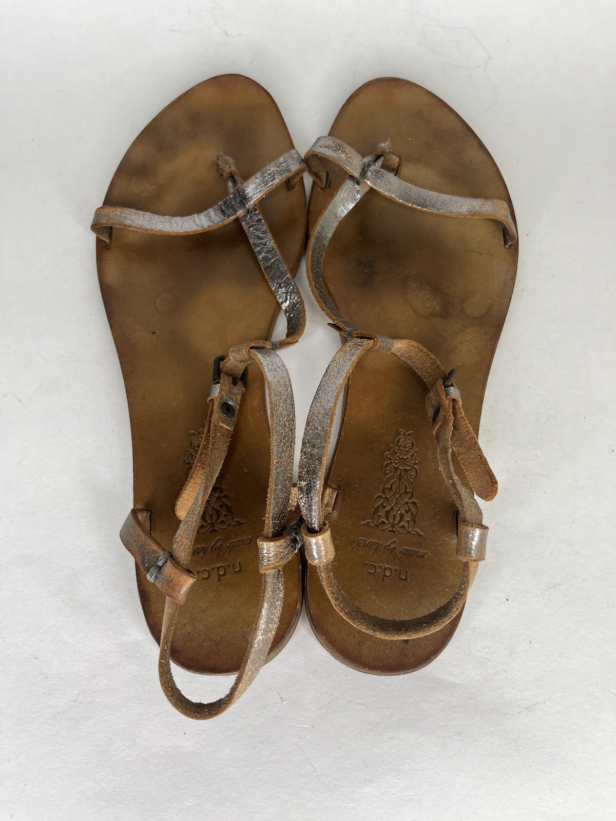 n.d.c. Made by Hand Sandals Women 41US 10 Shoes T-Strap Silver Slingback Strappy