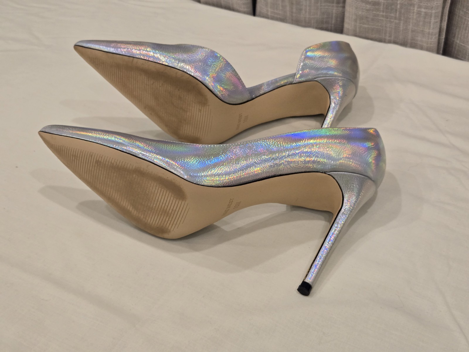 Sz 10M NINE WEST D’Orsay Pointed Women’s Pumps Stiletto Iridescent Heels Silver