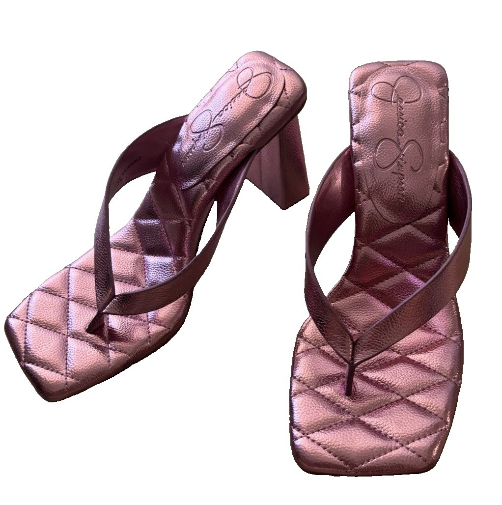 Jessica Simpson Pink Quilted Thong Sandals Block Heel Slip On Women’s US 6