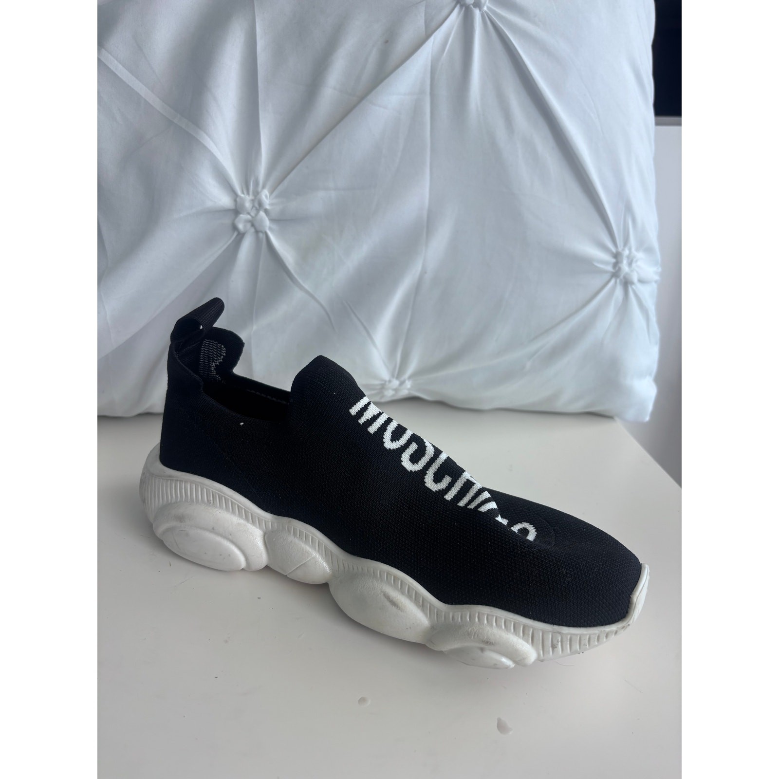 Moschino Couture Stretch Fabric Black Knit Slip On Sneakers Women’s Size 39