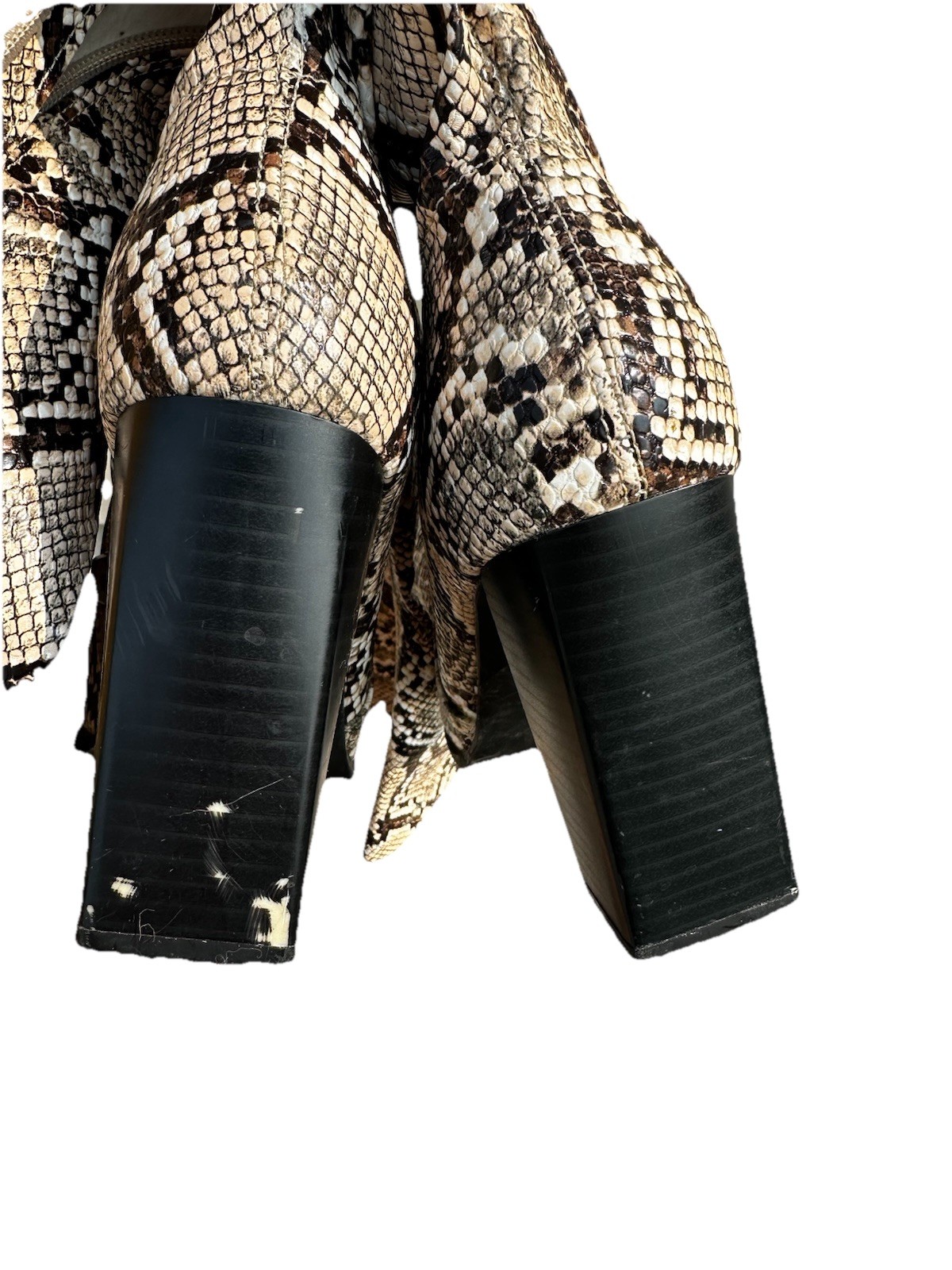 Thigh High Boots Faux Snake Skin 4 Inch Heel Size 6. Beige And Brown. Night Out