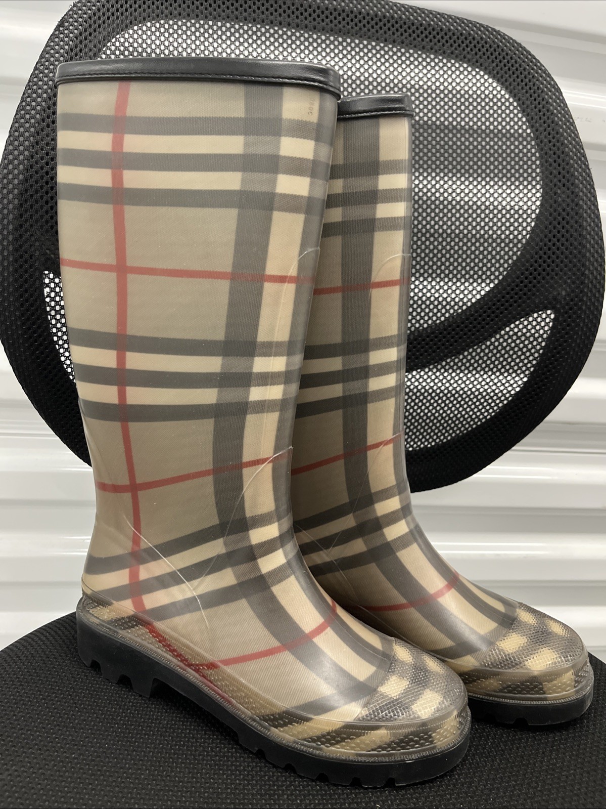 Burberry Nova Check Rubber Rain Boots (4 US, 37 EUR)