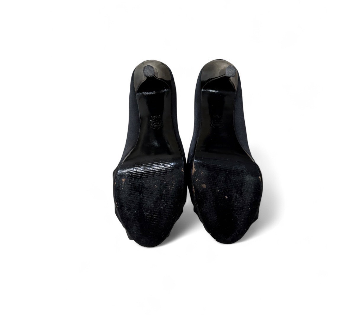 White House Black Market Black Satin Peep Toe Bow Pumps Leather Sole 7.5M