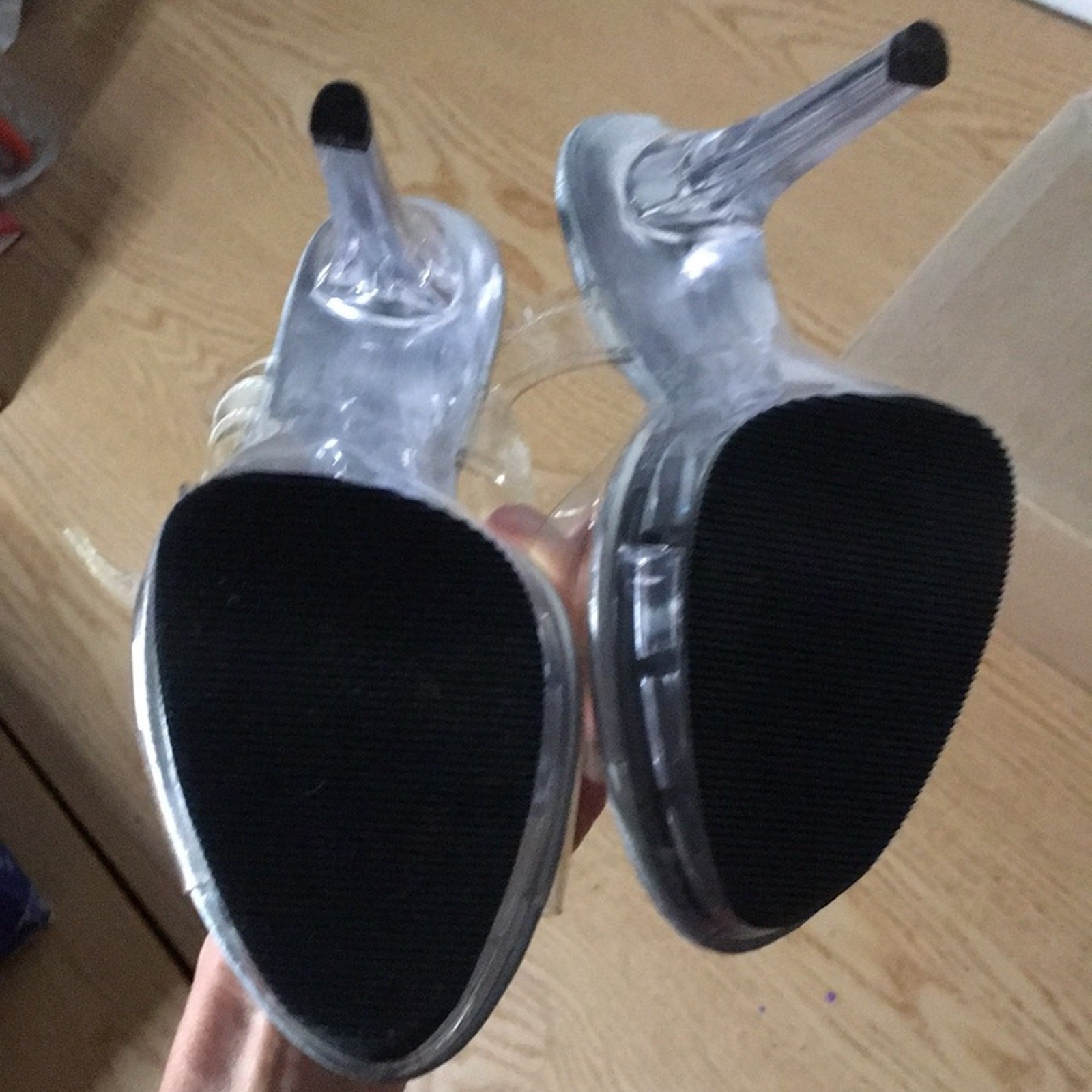 New Womens Fabulicious Clear Platform Strap 5.5” Heels Size 5-5.5