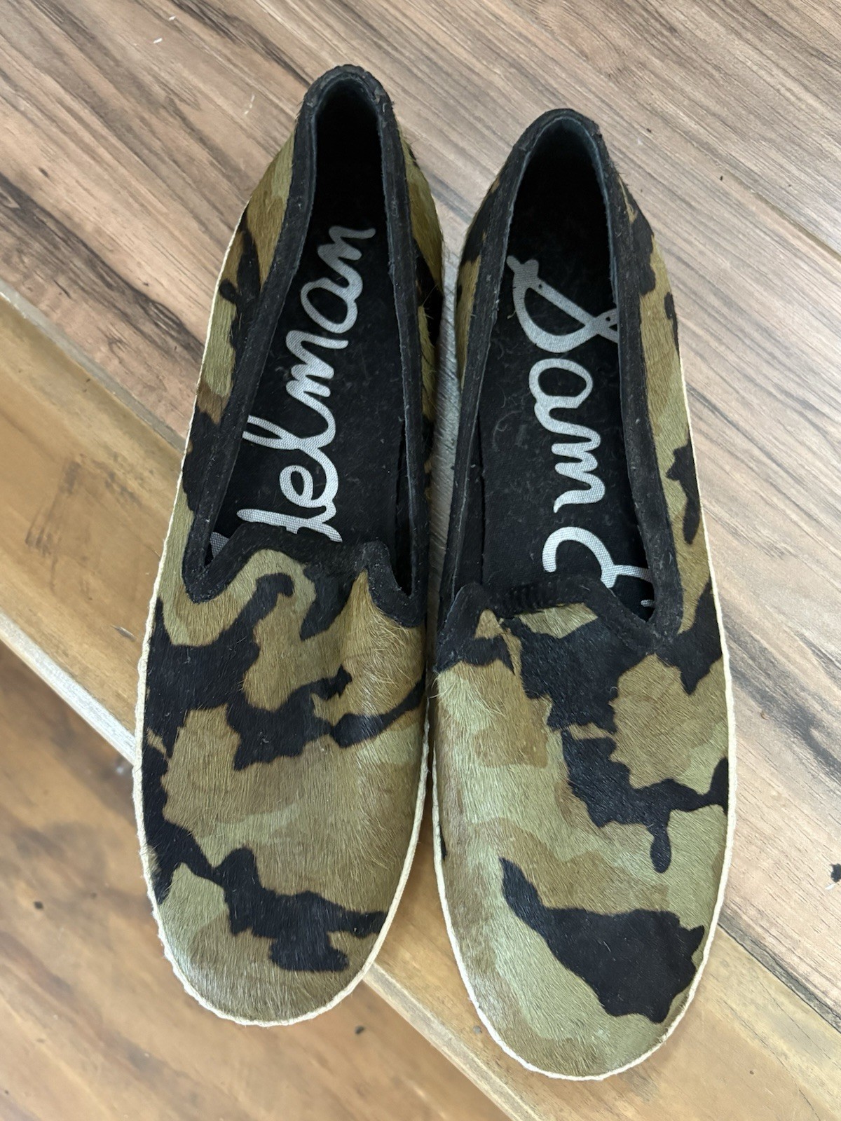 Sam Edelman Women’s Green/Black Camo Dyed Calf Hair Slip-On Flat US 8.5