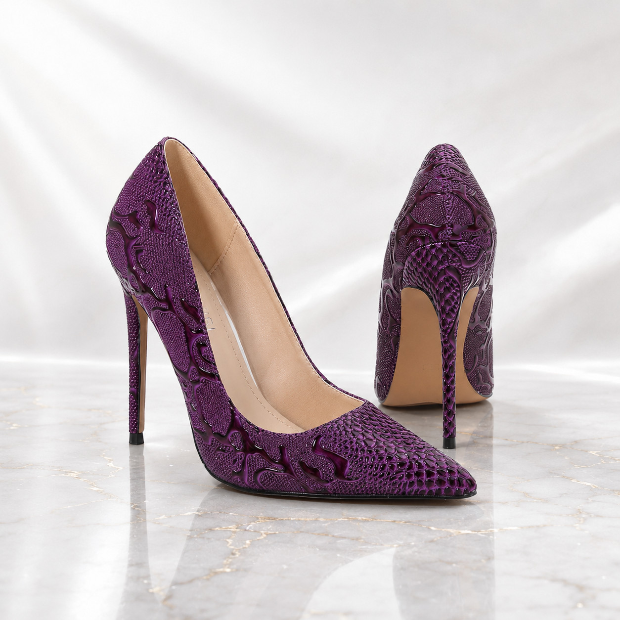 Women’s 12cm High Heel Embossed Pointed Toe Stiletto Pumps Party Dress Shoes