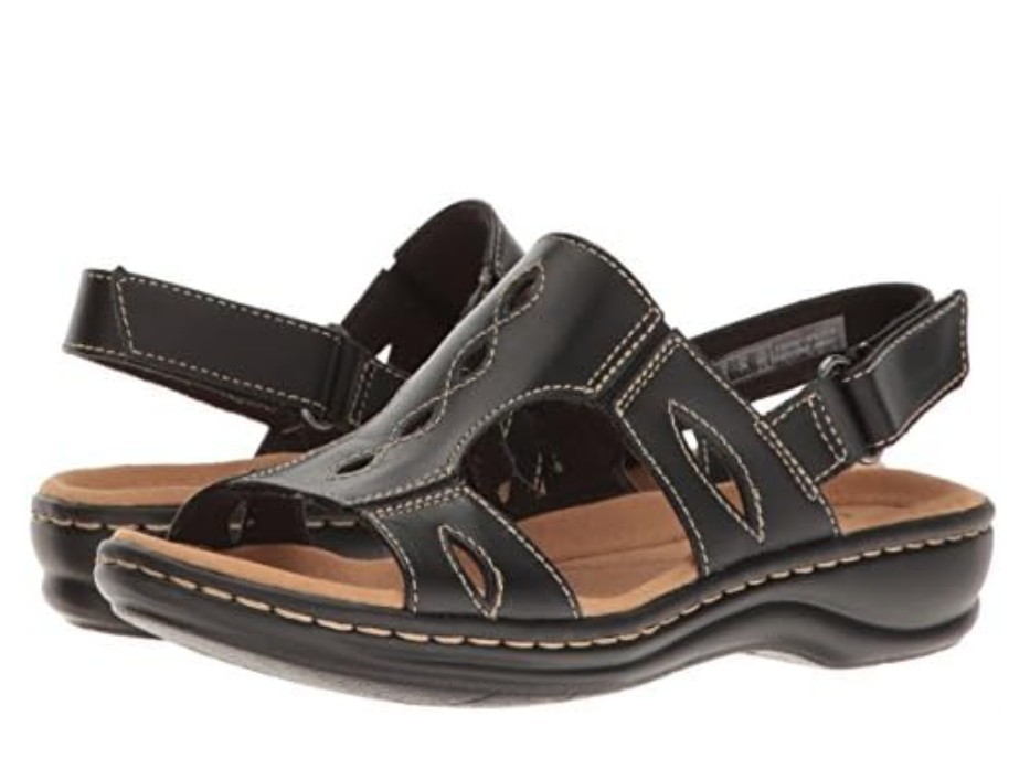 Clarks Collection Leisa Lakelyn Black Leather Slingback Comfort Cushion Sandals