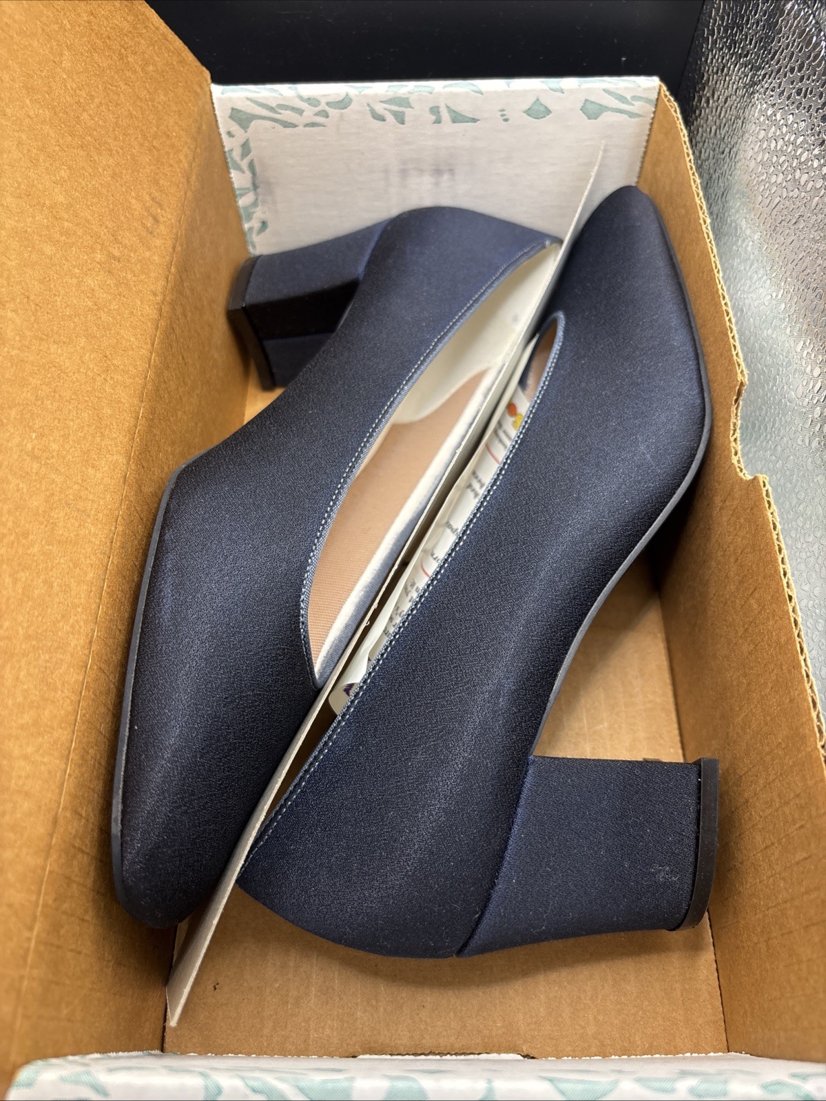 WOMENS DYEABLES NAVY PUMPS BLOCK HEEL HIGH HEELS SHOES SIZE 10