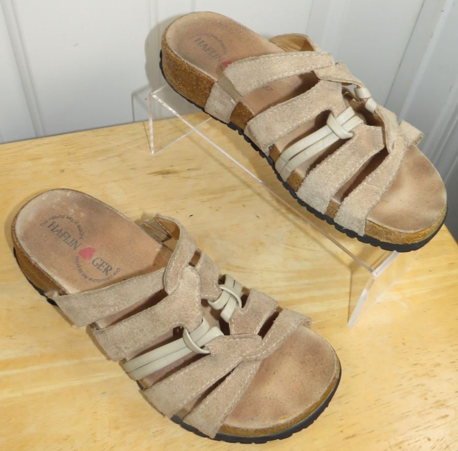Haflinger Braided Taupe Suede Leather Slip On Sandals EU 37/US Womens 6