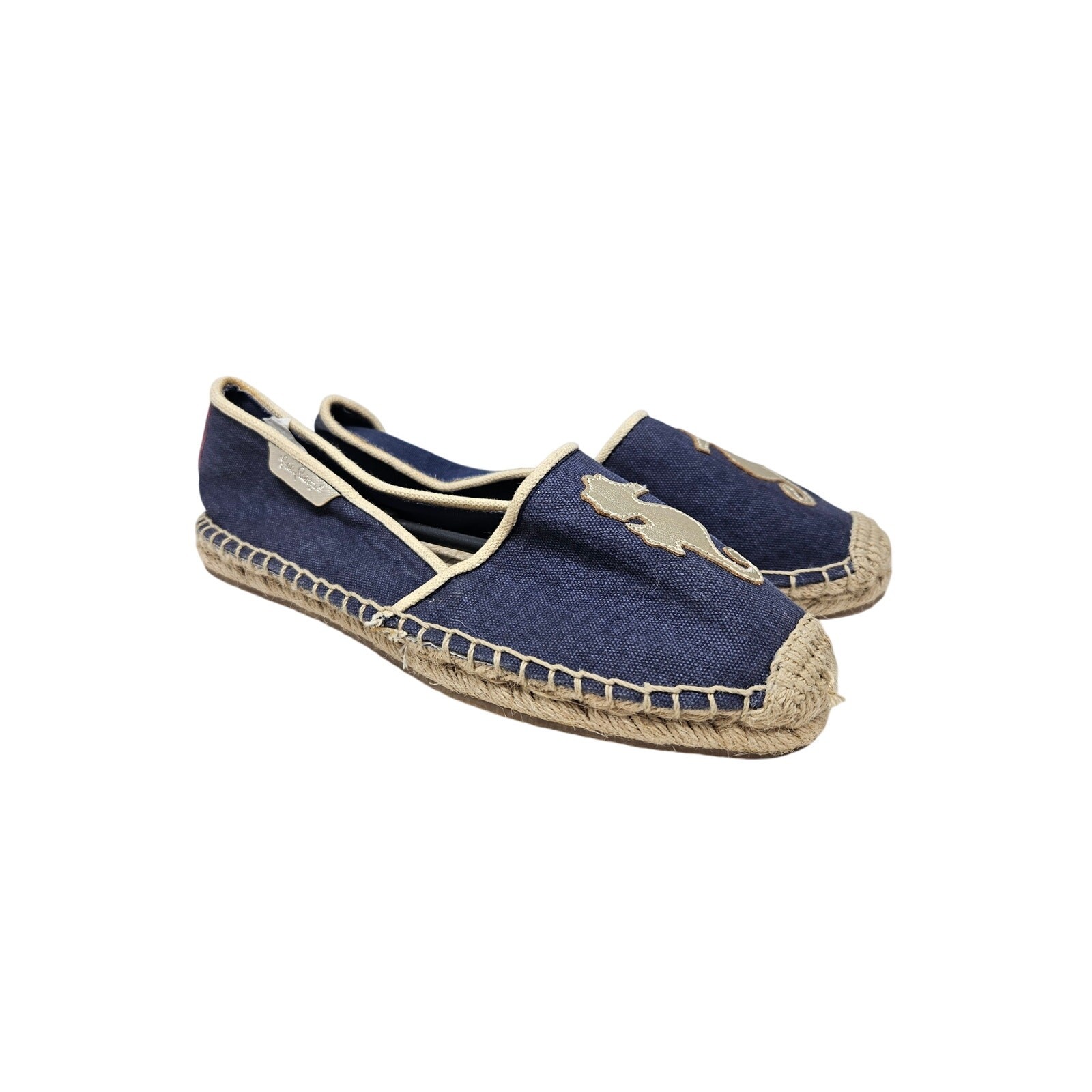 Lilly Pulitzer 7 Lia Espadrille Flat Coastal Seahorse Preppy Gold Denim