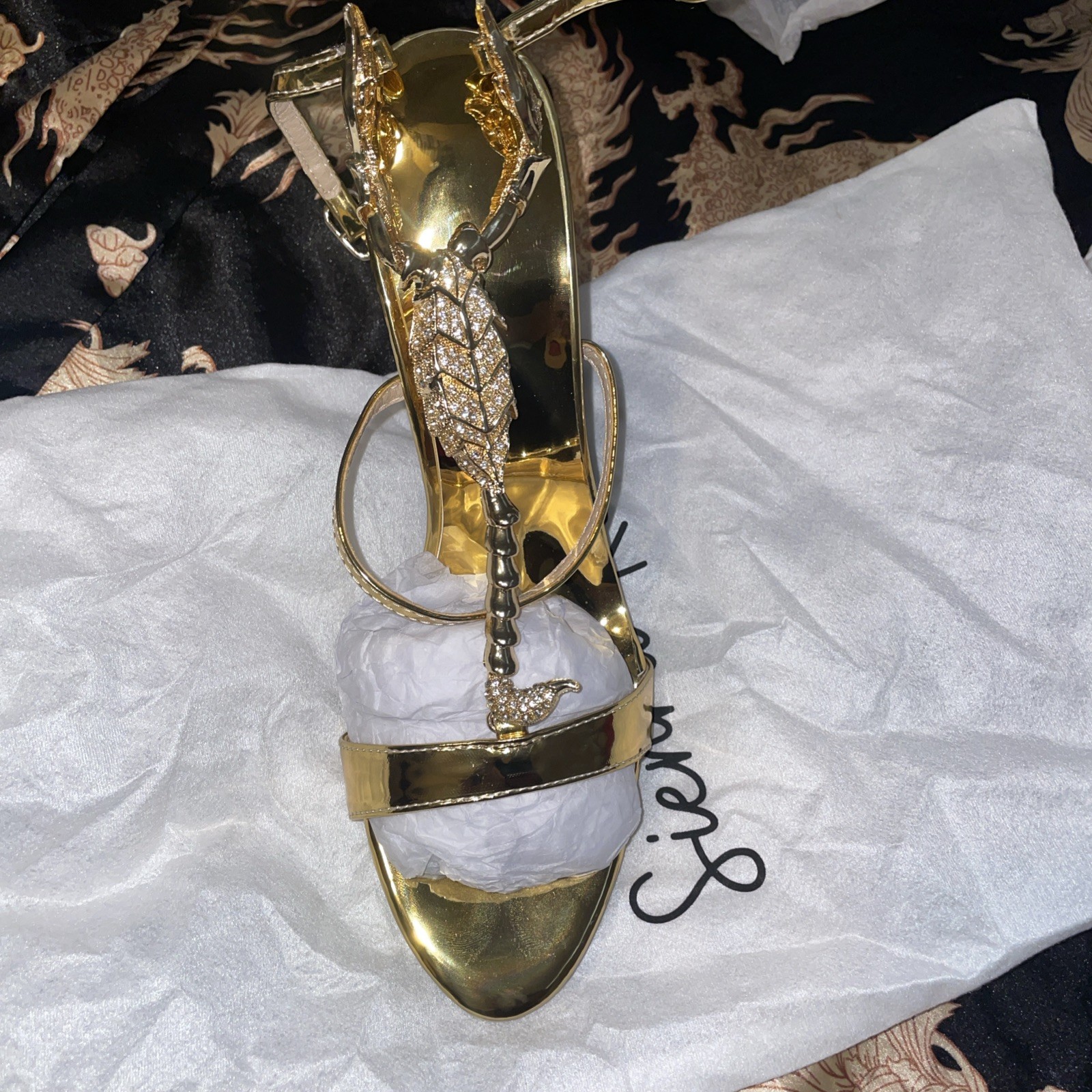 Sienna Rossi Pia Rhinestone Scorpion Strap Sandals In Gold