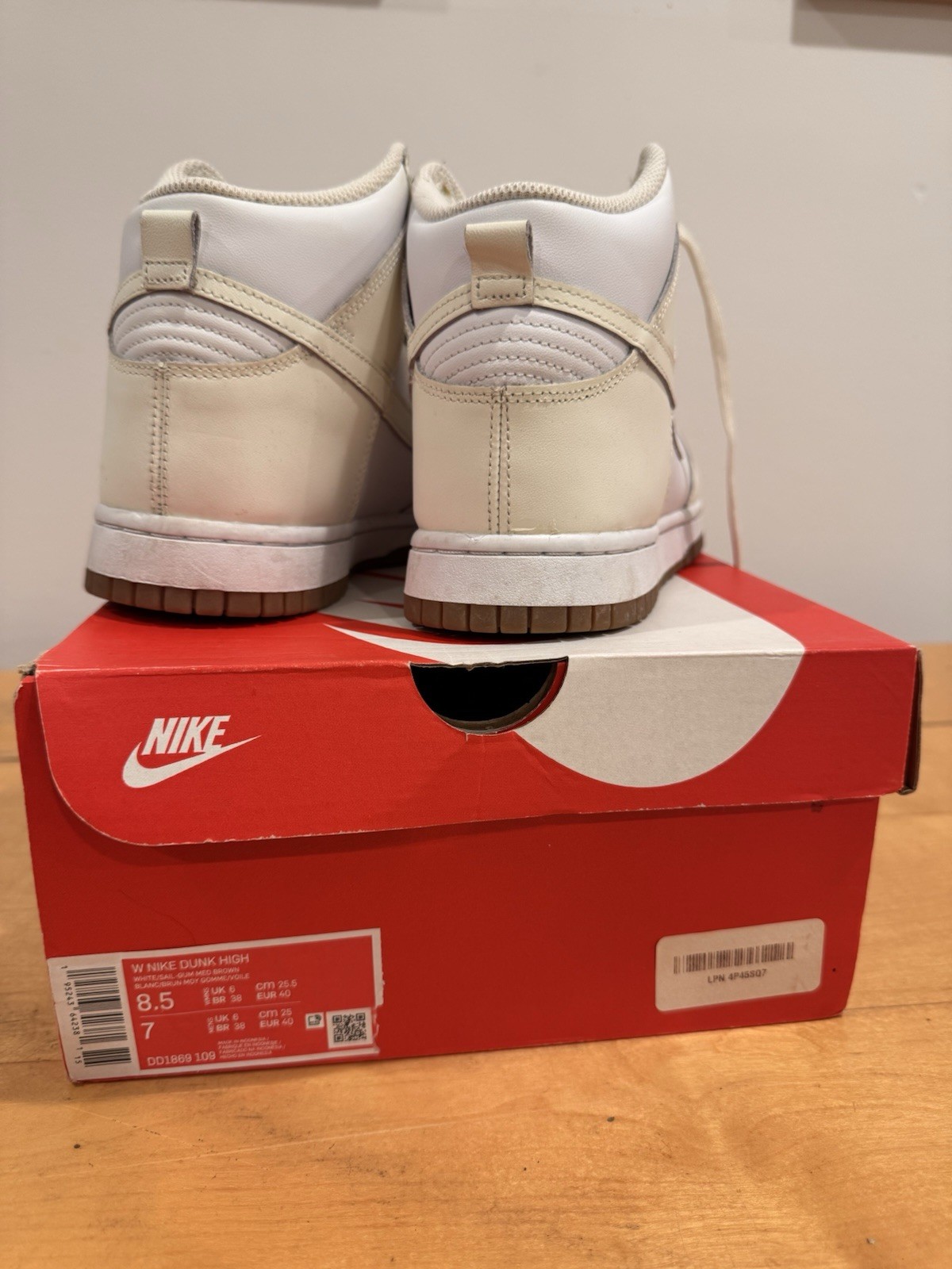 Nike Dunk High White Sail Gum Sneakers W8/M6.5 DD1869-109 Womens 8.5 Men’s 7
