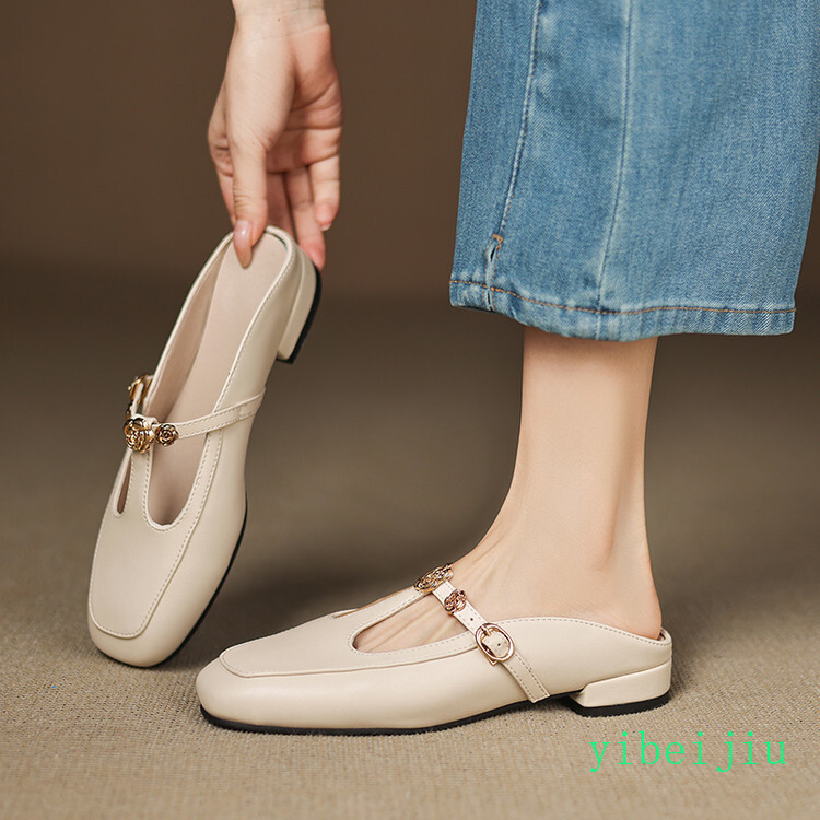Women’s Square Toe Slippers Mules Slides Sandals Flower Shoes Comfort Flat Lady