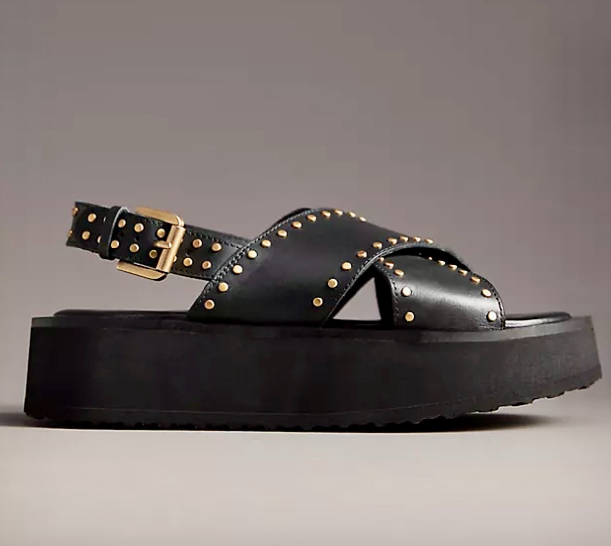 Anthropologie Maeve The Chrissy Platform Sandal Black Studs Leather 36/5-5.5 NEW